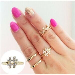 Sparkling Hashtag‎ Ring Gold Tone Rhinestone Dainty Stackable Statement Ring